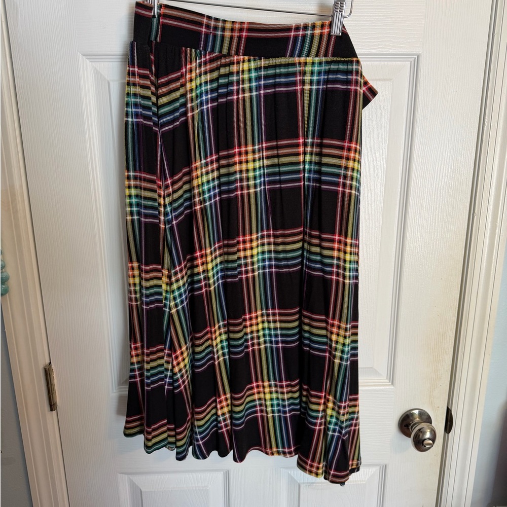 torrid Black Midi Skirt with Rainbow Plaid